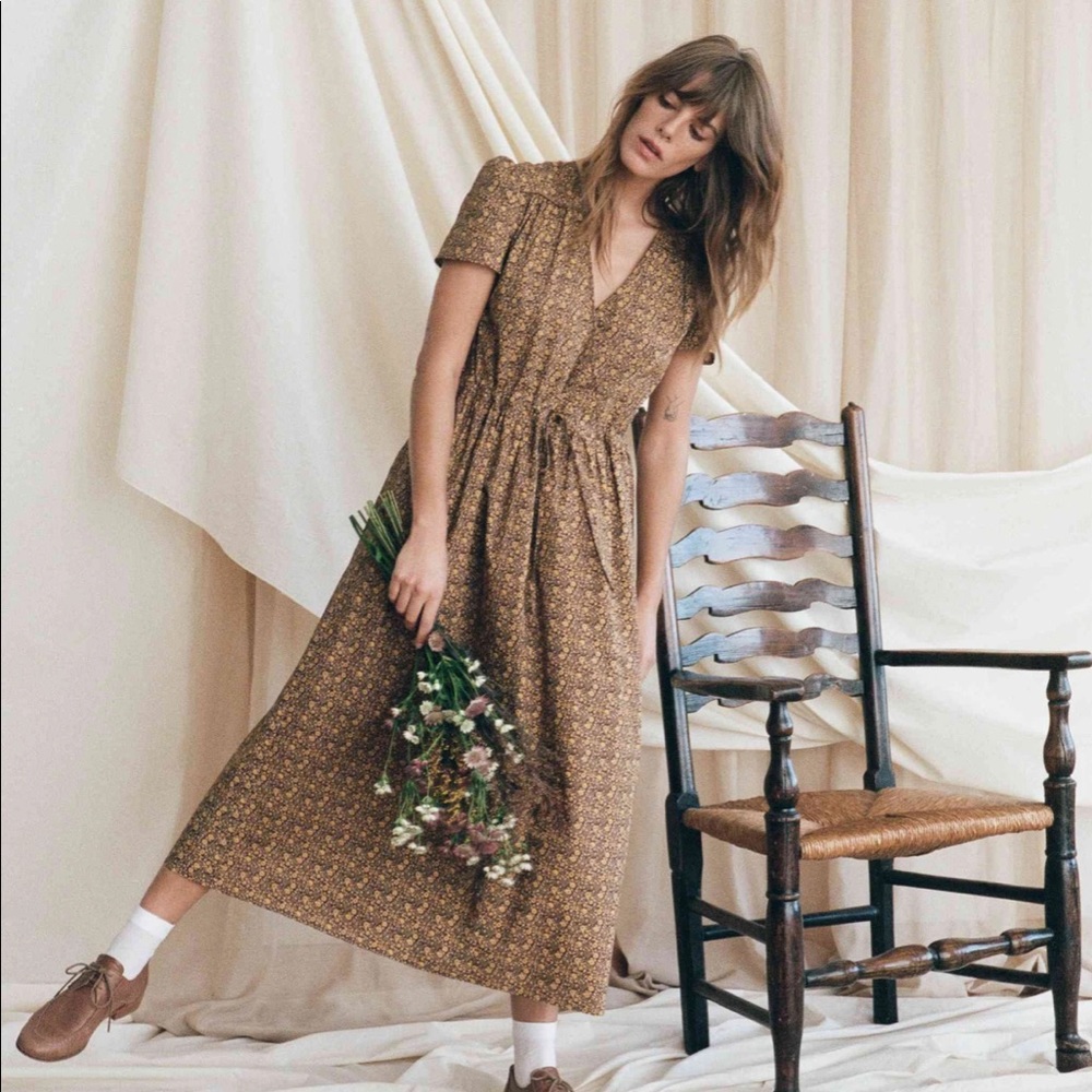 Christy Dawn The Dawn Dress Small In Marron Blooming Vine (with Pockets).